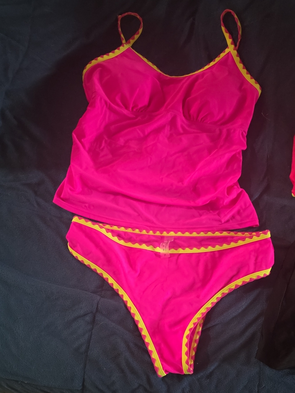 Hot Pink Two-Piece Tankini Set with Yellow Trim
